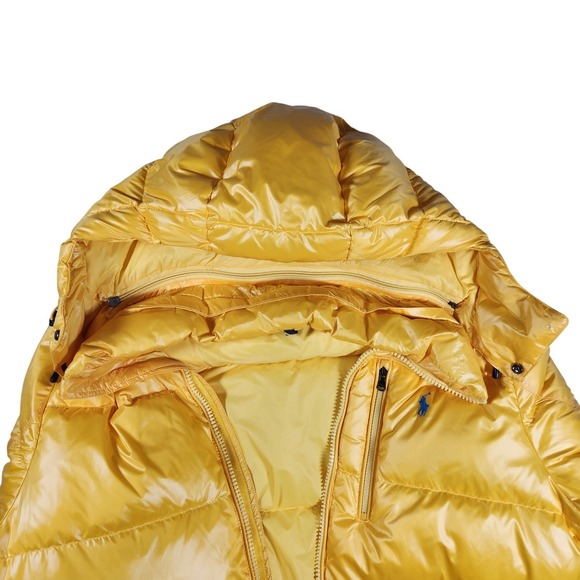 Polo Ralph Lauren The Gorham Down Yellow Puffer Jacket Hooded PONY Logo L $368 - Picture 7 of 17